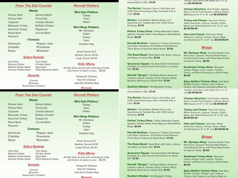 Perrotti's NY Deli Menu