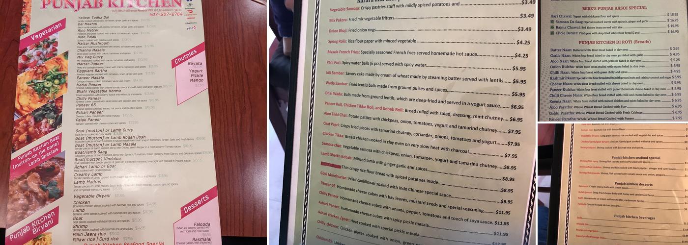 Punjab Kitchen Menu