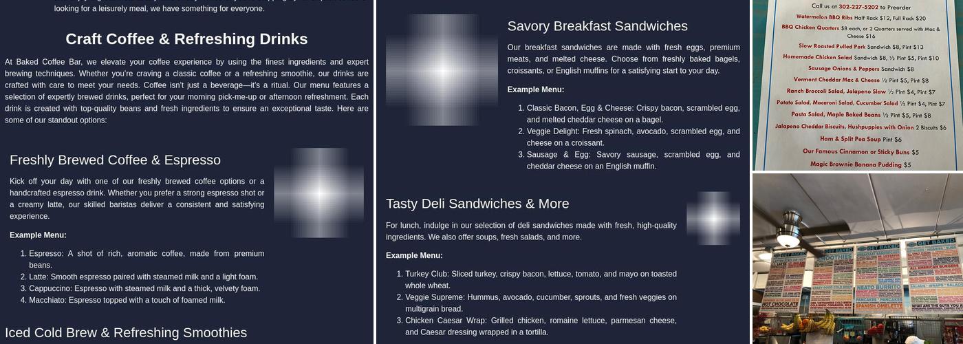 BAKED Coffee Bar Menu
