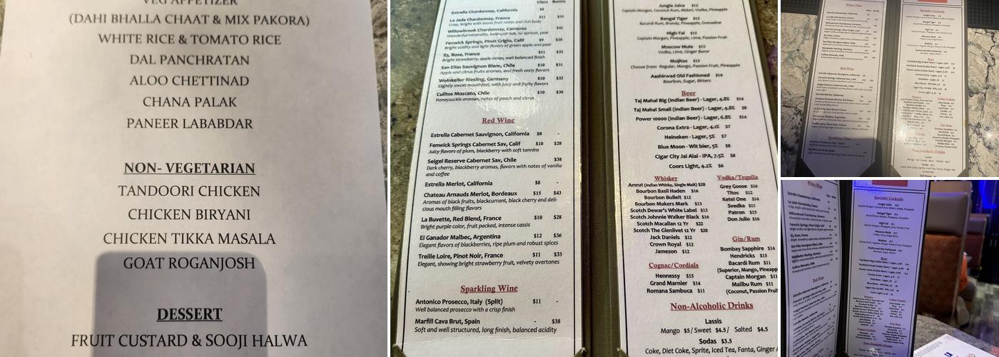 Aashirwad Indian Food & Bar Menu