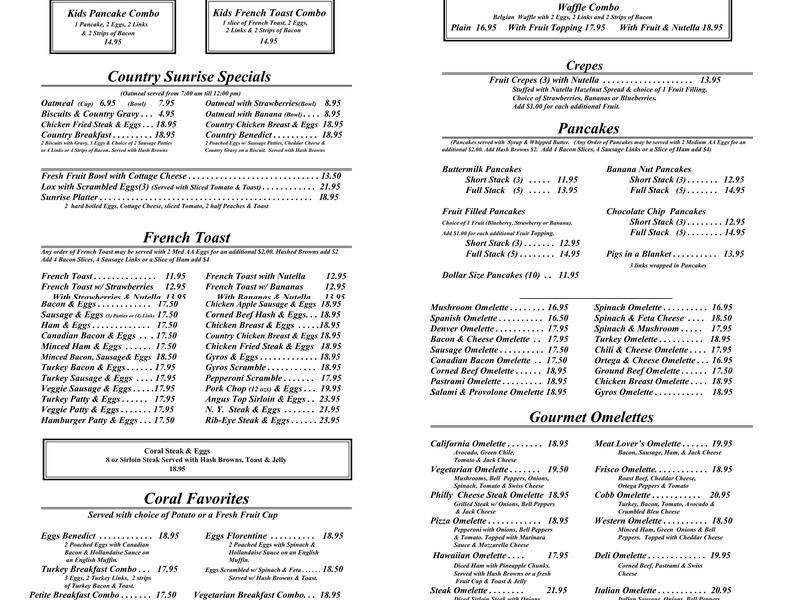Coral Cafe Menu