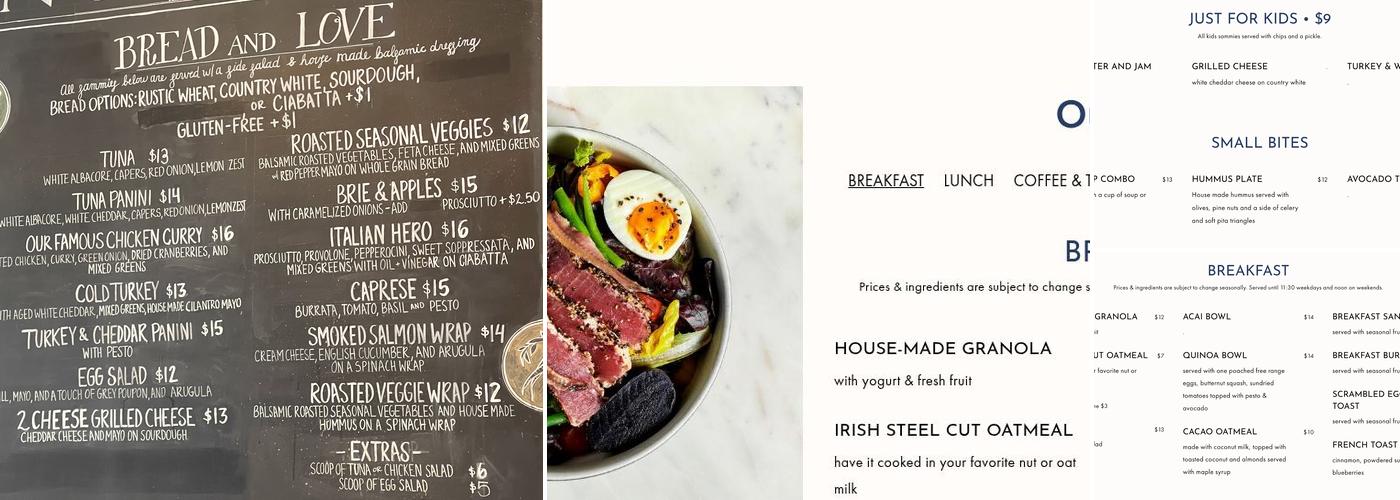 Romancing the Bean Cafe Menu