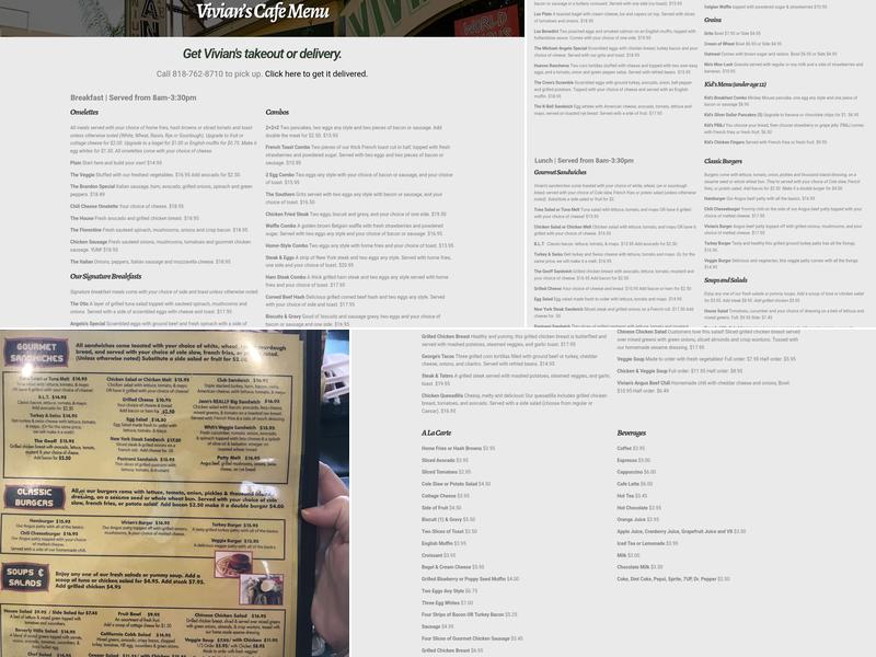 Vivian's Millennium Cafe Menu