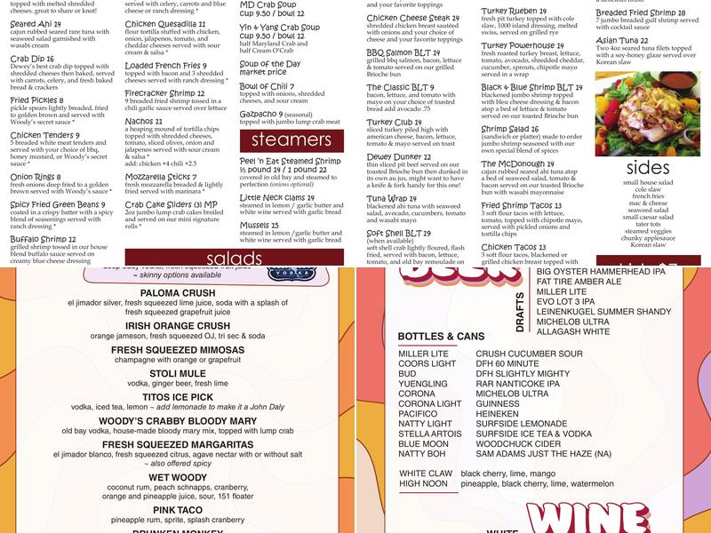 Woody's Dewey Beach Menu