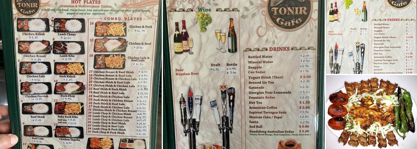 Tonir Cafe Menu