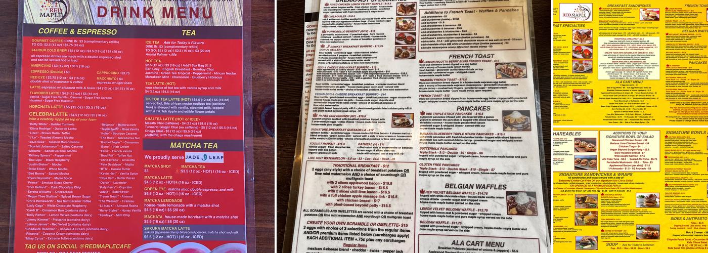 Red Maple Toluca Lake Menu