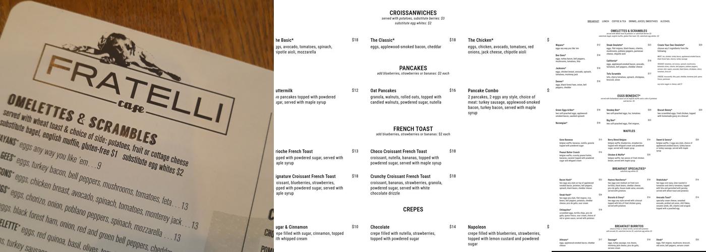Fratelli Cafe Menu