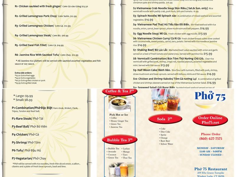Phở 75 Menu
