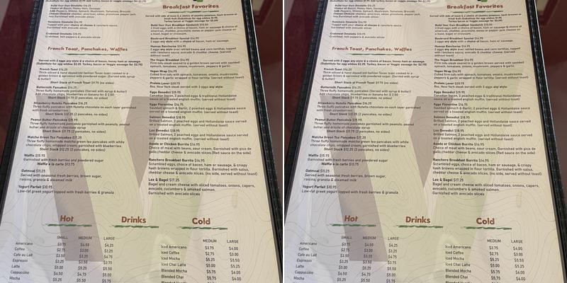 V Boulevard Cafe Menu