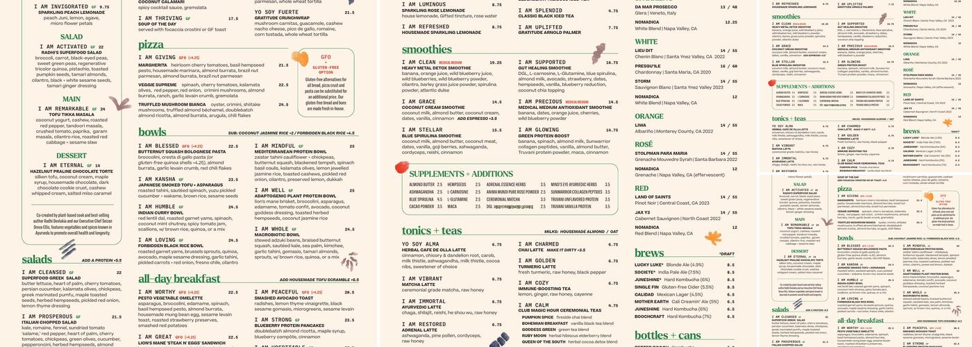 Cafe Gratitude Menu