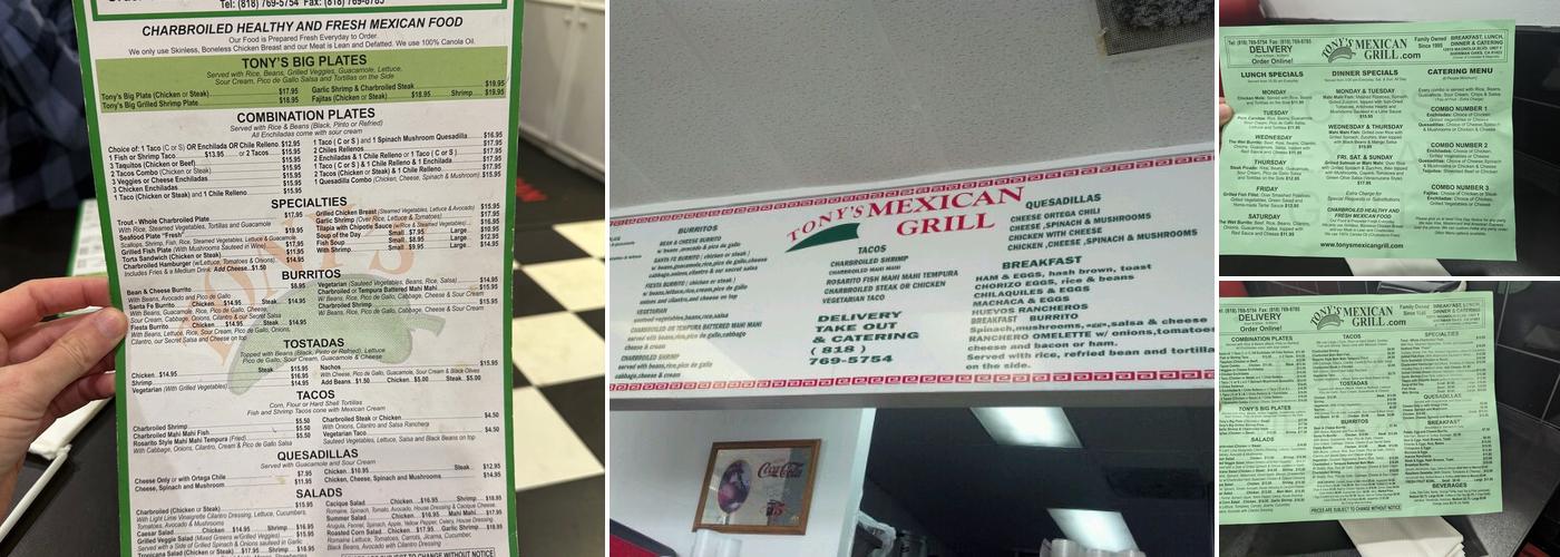Tony's Mexican Grill Menu