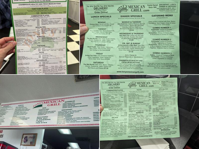 Tony's Mexican Grill Menu