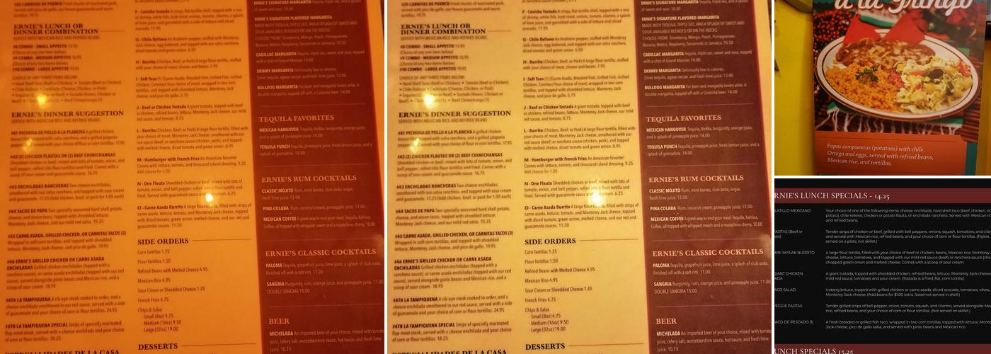 Ernie's Mexican Restaurant Menu