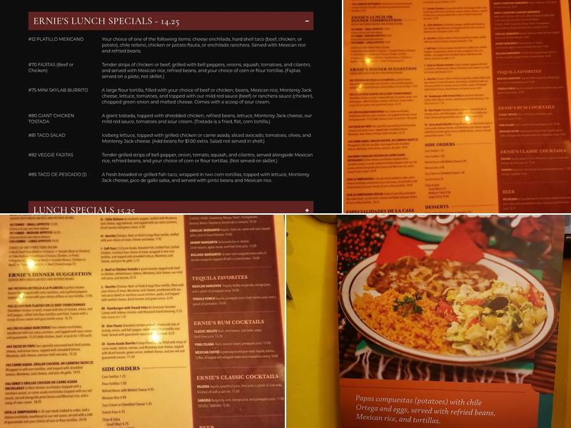 Ernie's Mexican Restaurant Menu