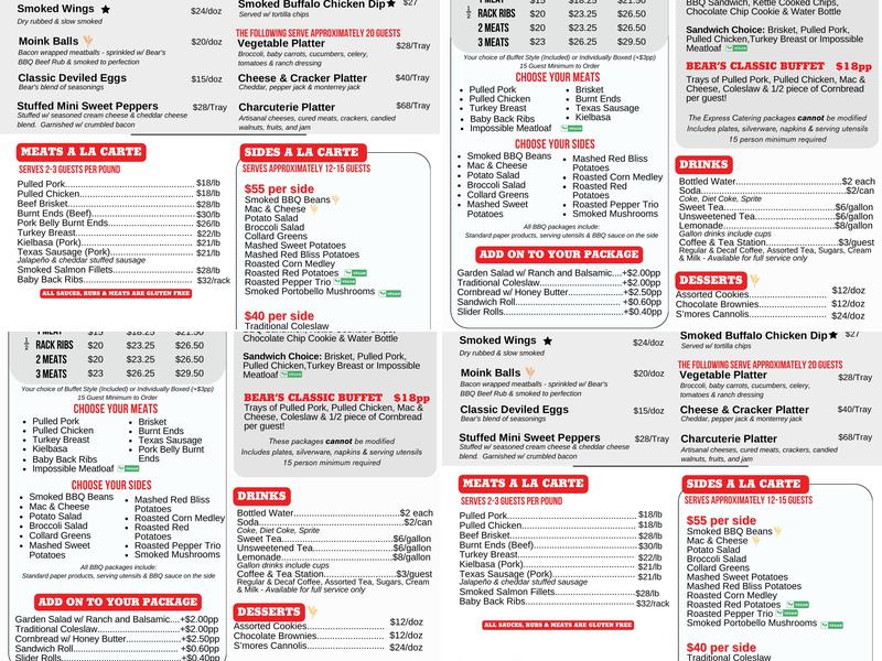 Bear's Smokehouse Barbecue Menu