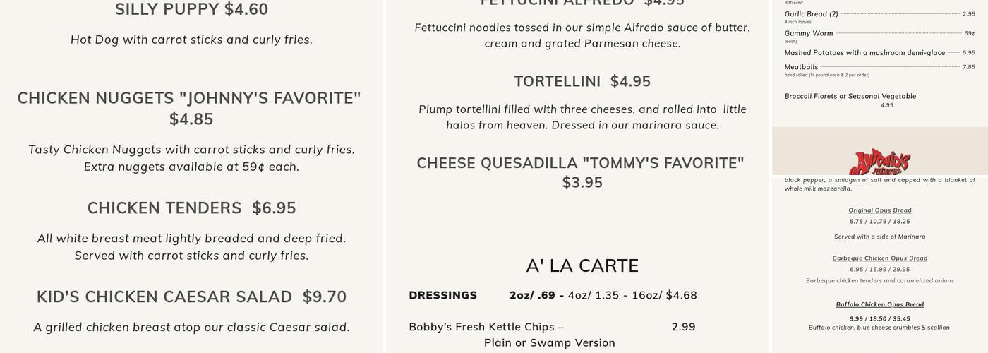 Antonio's Restaurant Menu