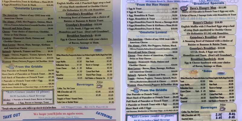 Dave's Restaurant Menu