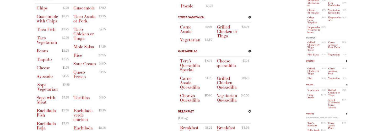 Tere's Mexican Grill Menu