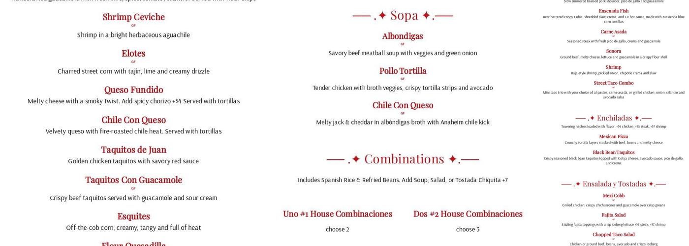 Casa Vega Menu
