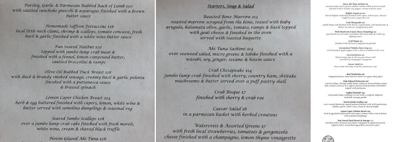 Hook @ Harvey a Cape Charles Bistro Menu