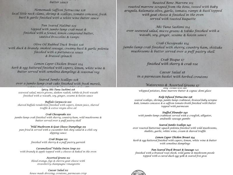 Hook @ Harvey a Cape Charles Bistro Menu
