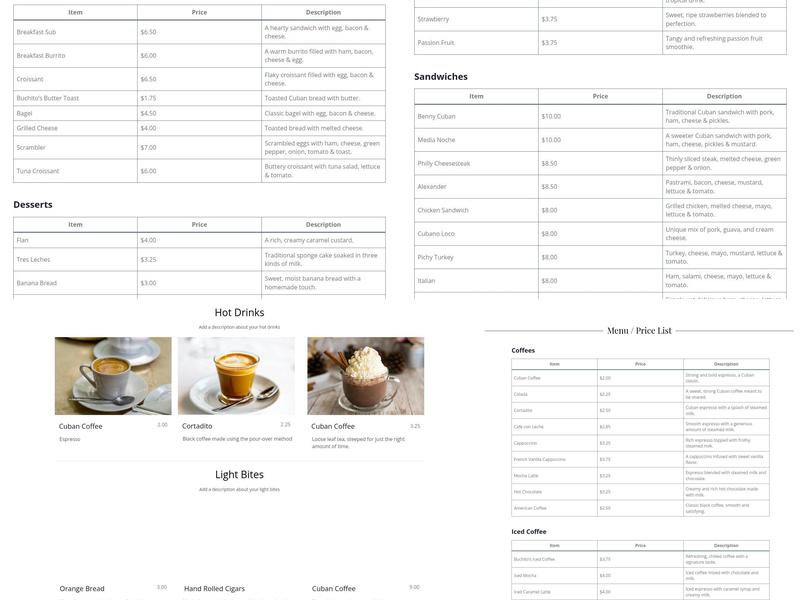 Buchito Menu