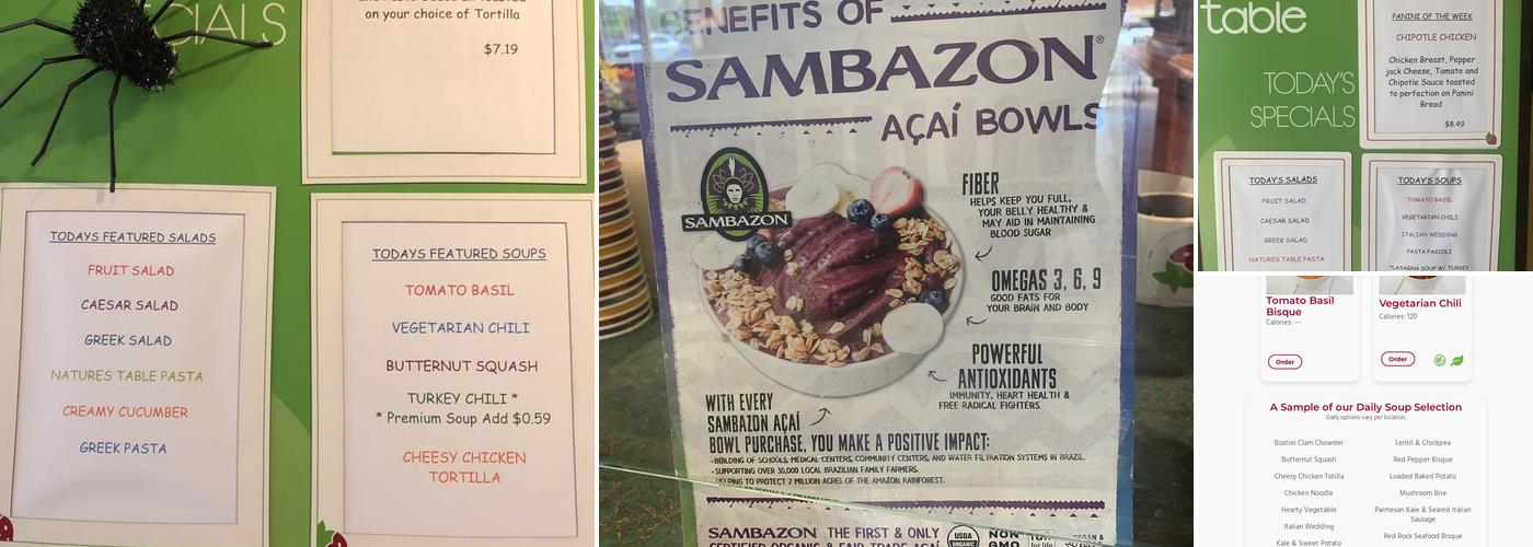 Nature's Table Menu