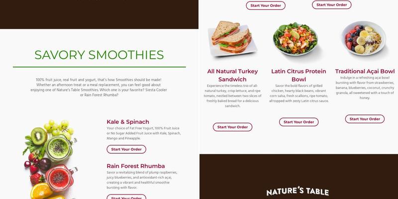 Nature's Table Menu