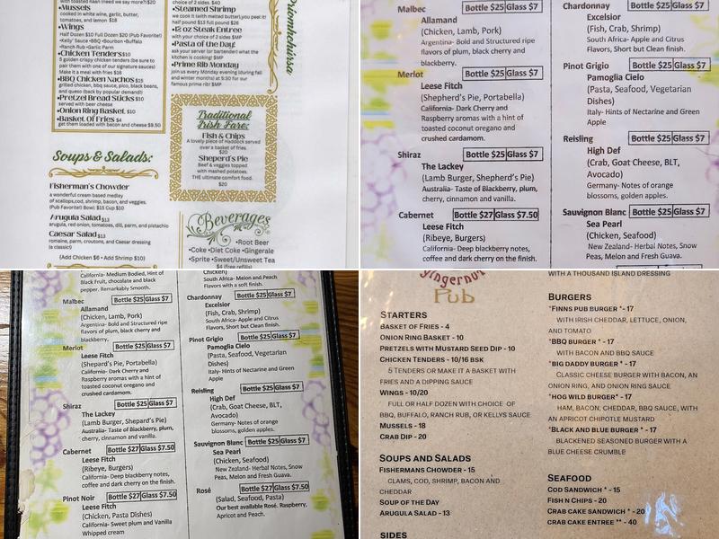 Kelly's Gingernut Pub Menu