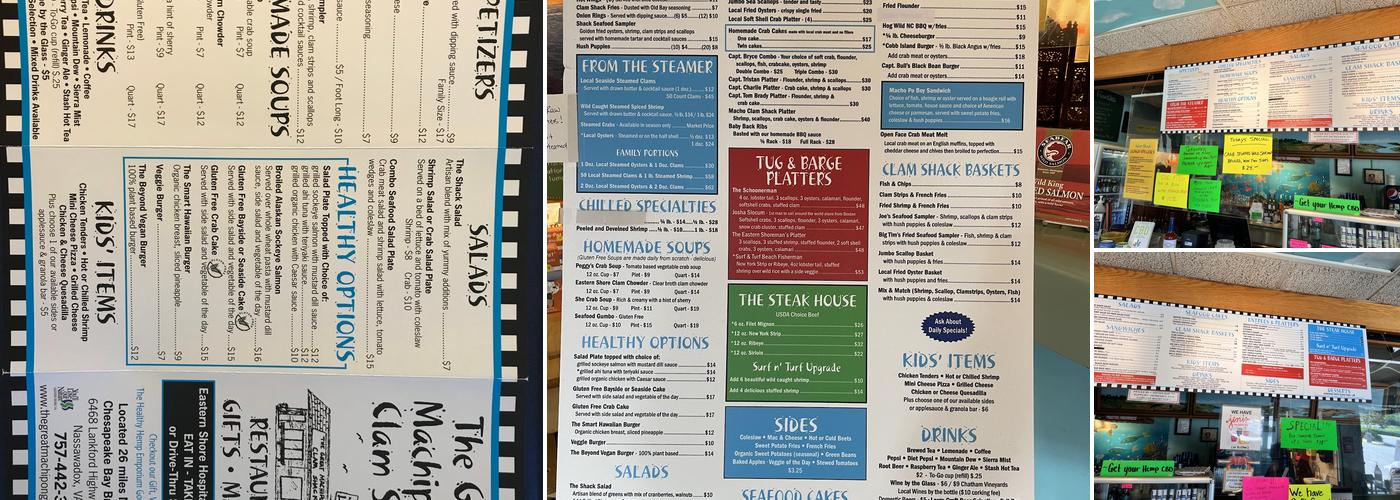 The Great Machipongo Clam Shack Menu