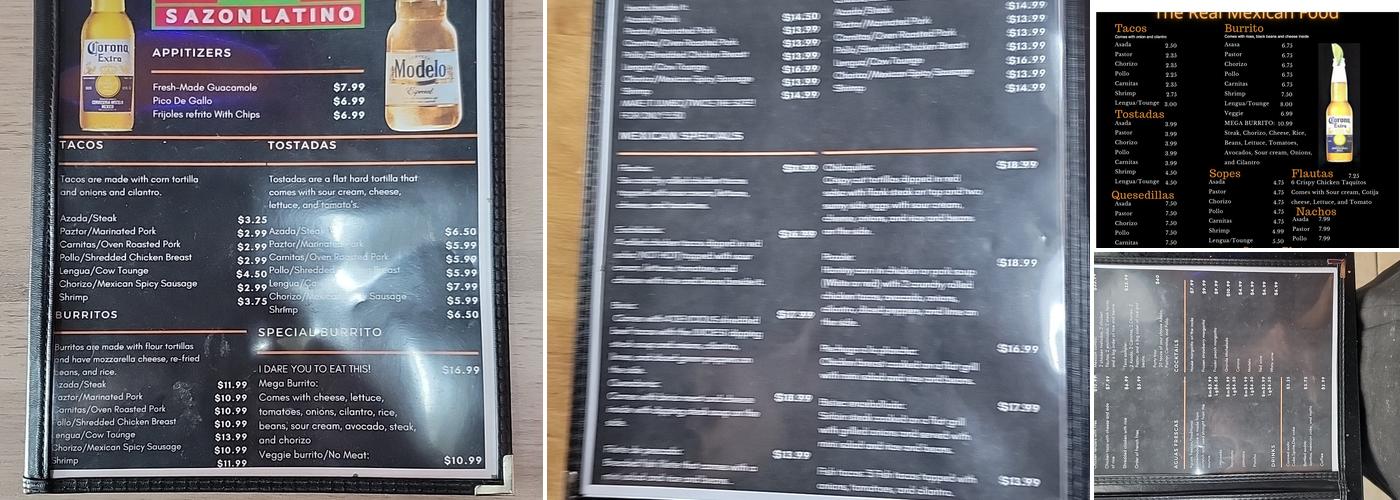 Sazón Latino Mexican Restaurant Menu