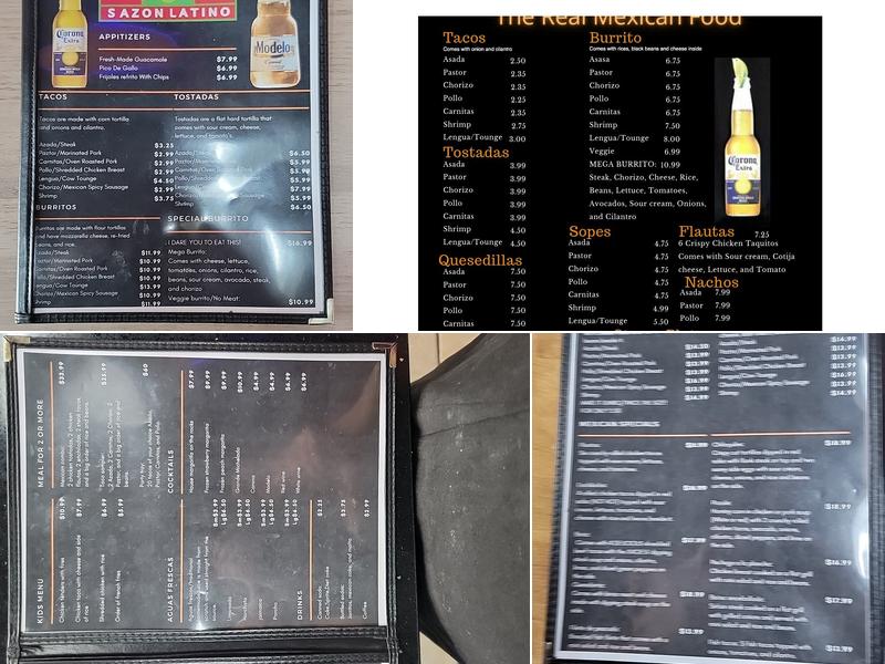 Sazón Latino Mexican Restaurant Menu