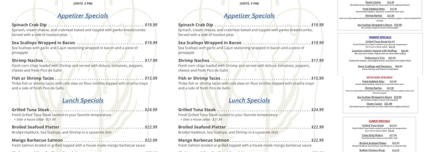 Maine Fish Market Restaurant Menu