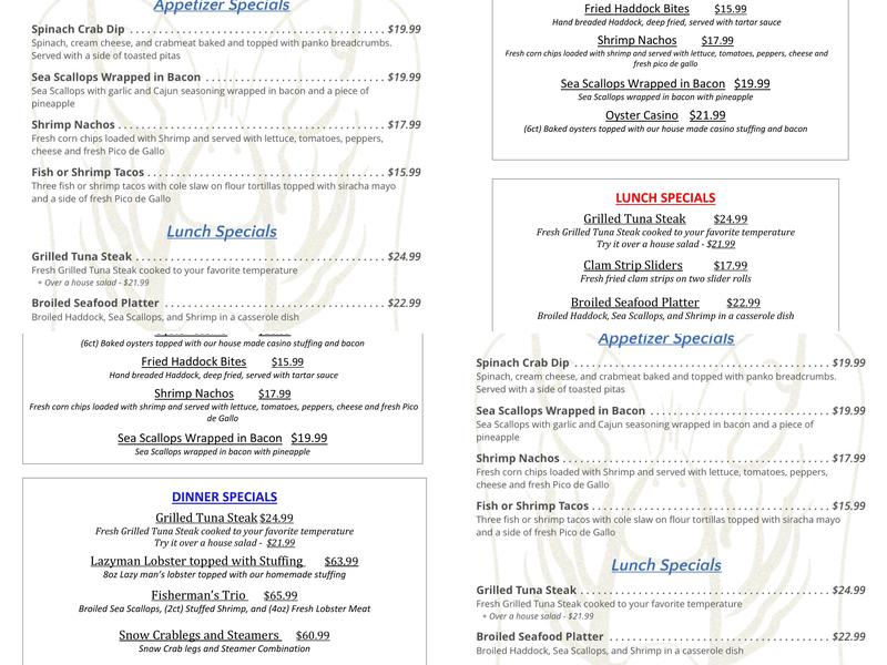 Maine Fish Market Restaurant Menu