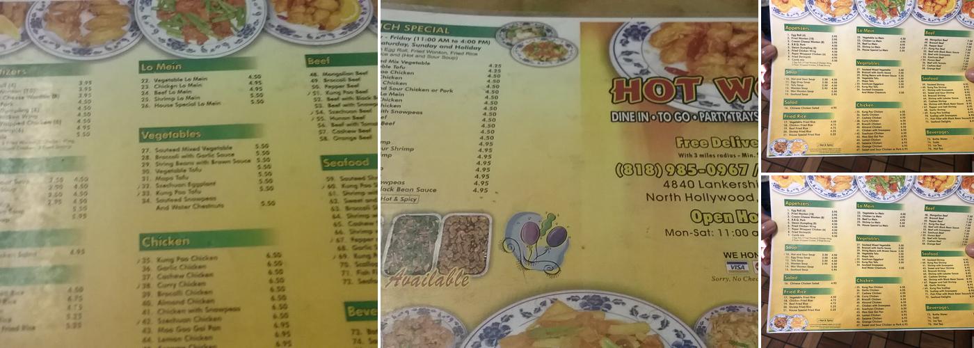 Hot wok Chinese food Menu
