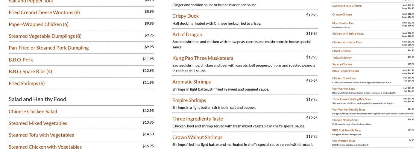 Century Dragon Menu
