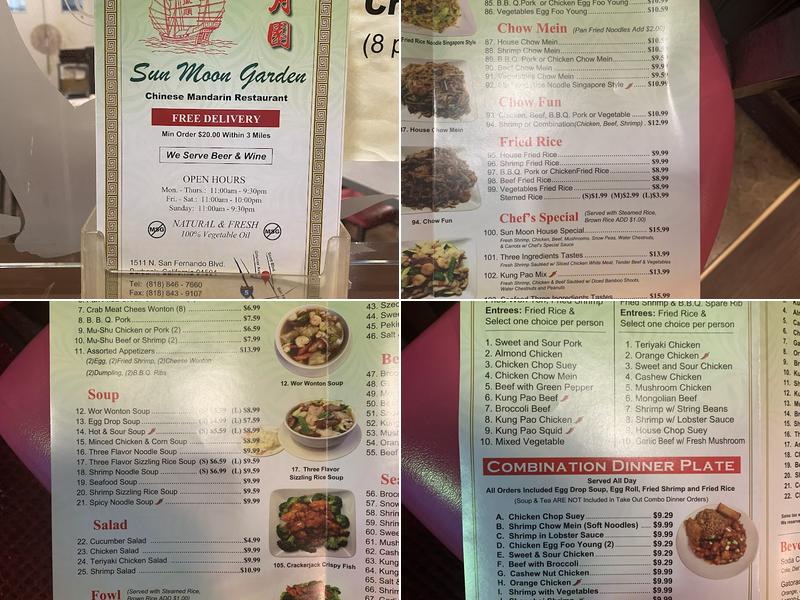 Sun Moon Garden Menu