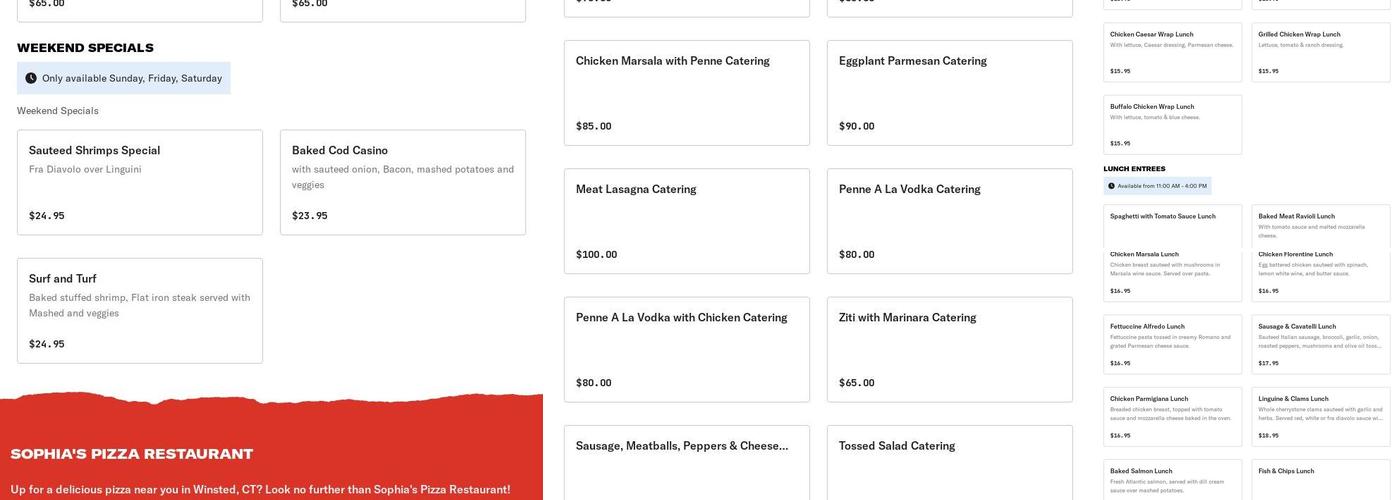 Sophia's Pizza Restaurant Menu