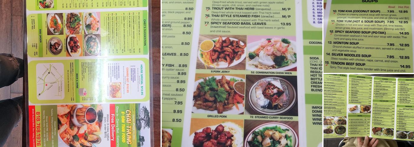 Chai Thung Menu