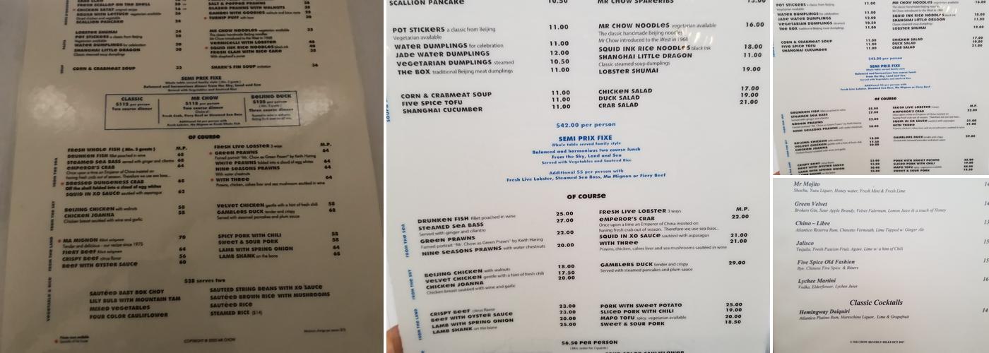 Mr Chow Menu