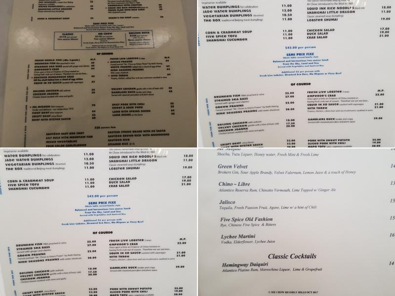 Mr Chow Menu
