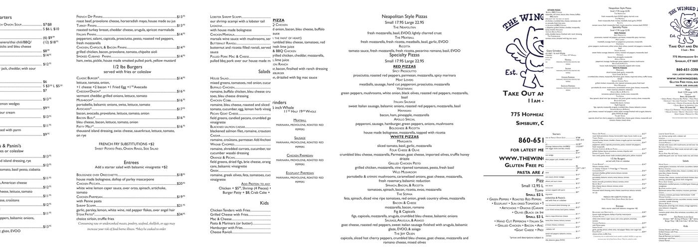 The Winged Bear Menu