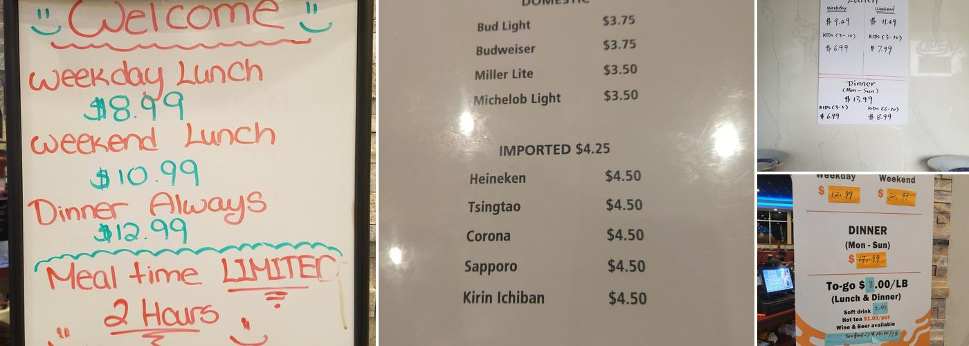 Hokkaido Chinese & Japanese Buffet Menu