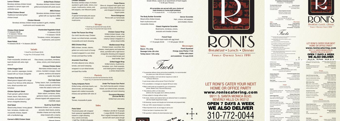 Roni's Diner Menu