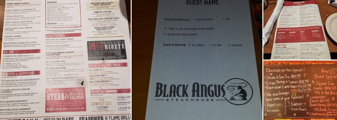 Black Angus Steakhouse Menu