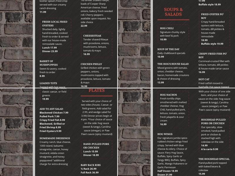 HogsHead Cafe Menu