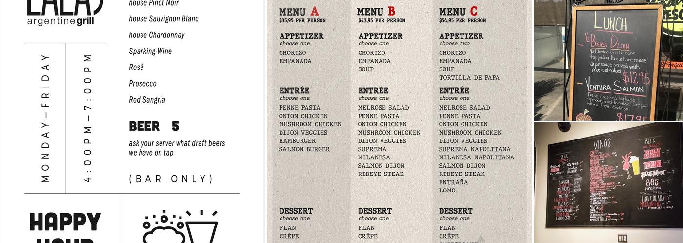 LALA'S Studio City Menu