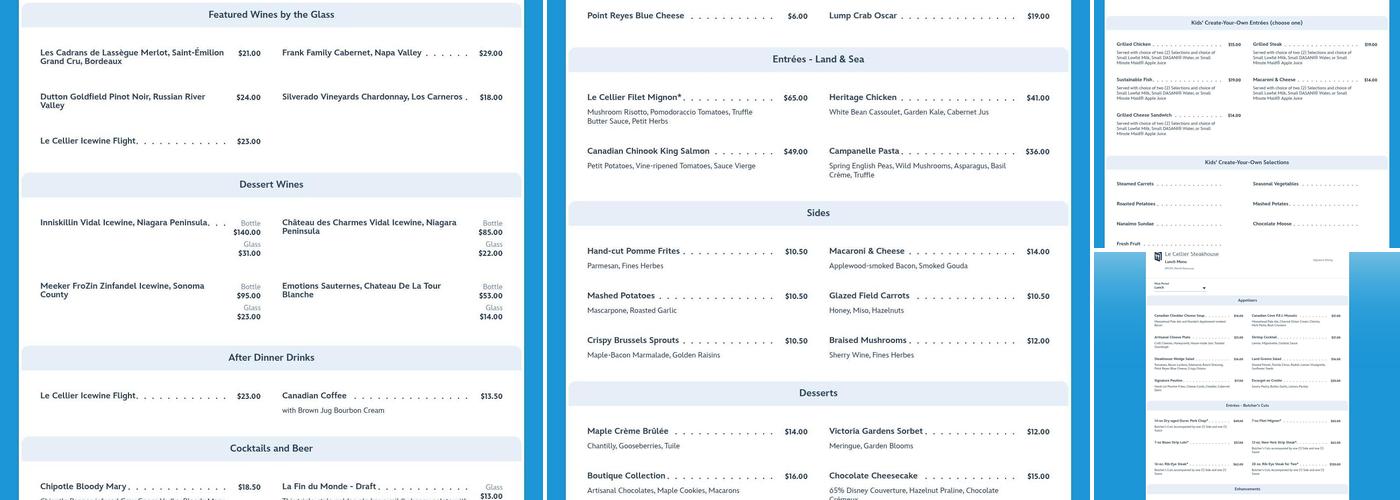 Le Cellier Steakhouse Menu