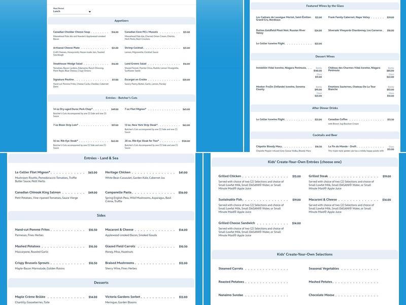 Le Cellier Steakhouse Menu