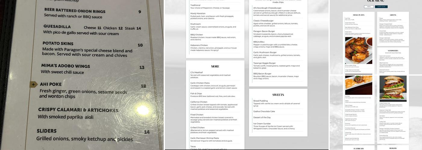 Paragon Bar and Grill Menu